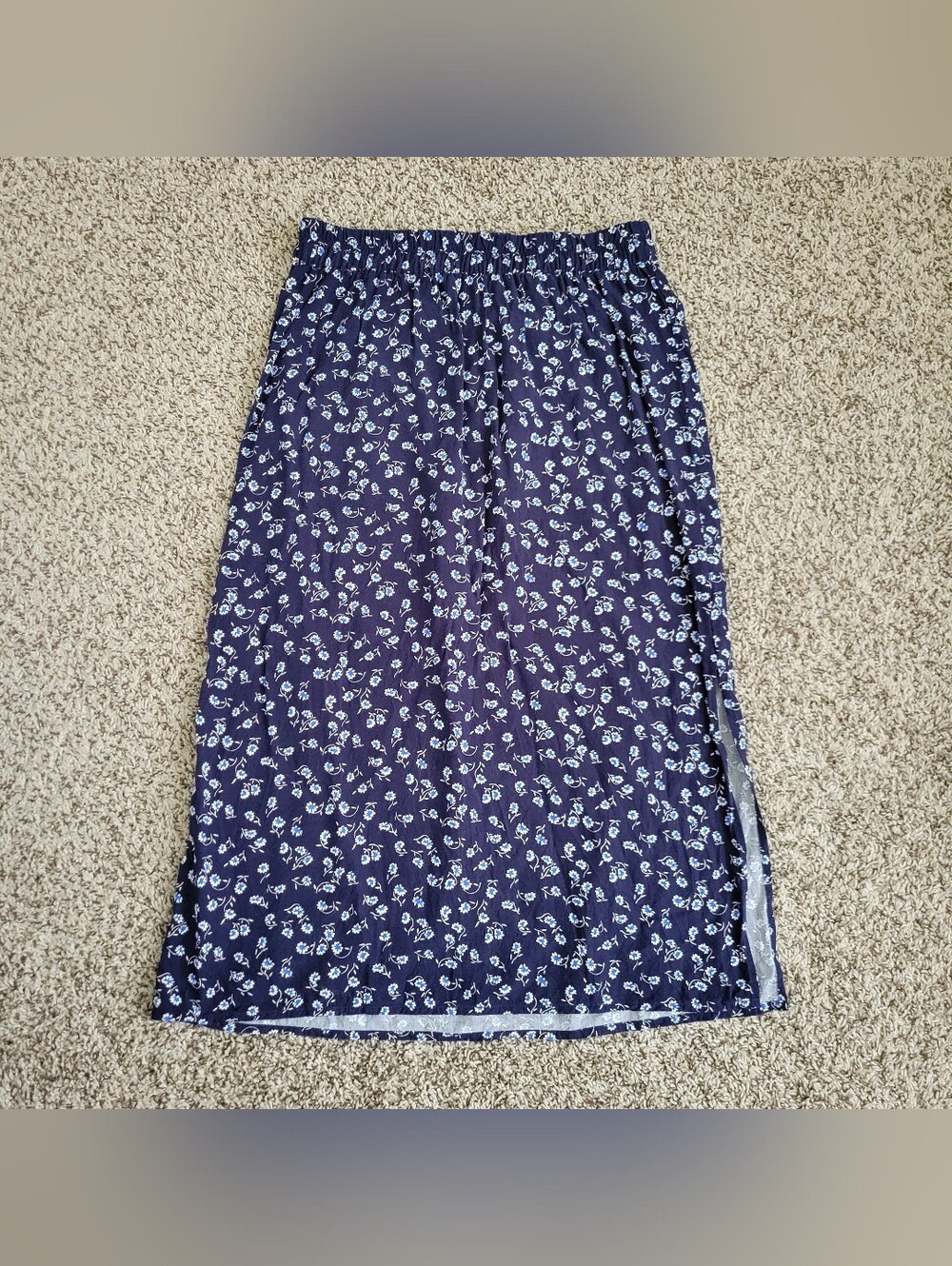 Gap Skirt Midi Slip Floral Flower Blue White 90s Slit Size Small